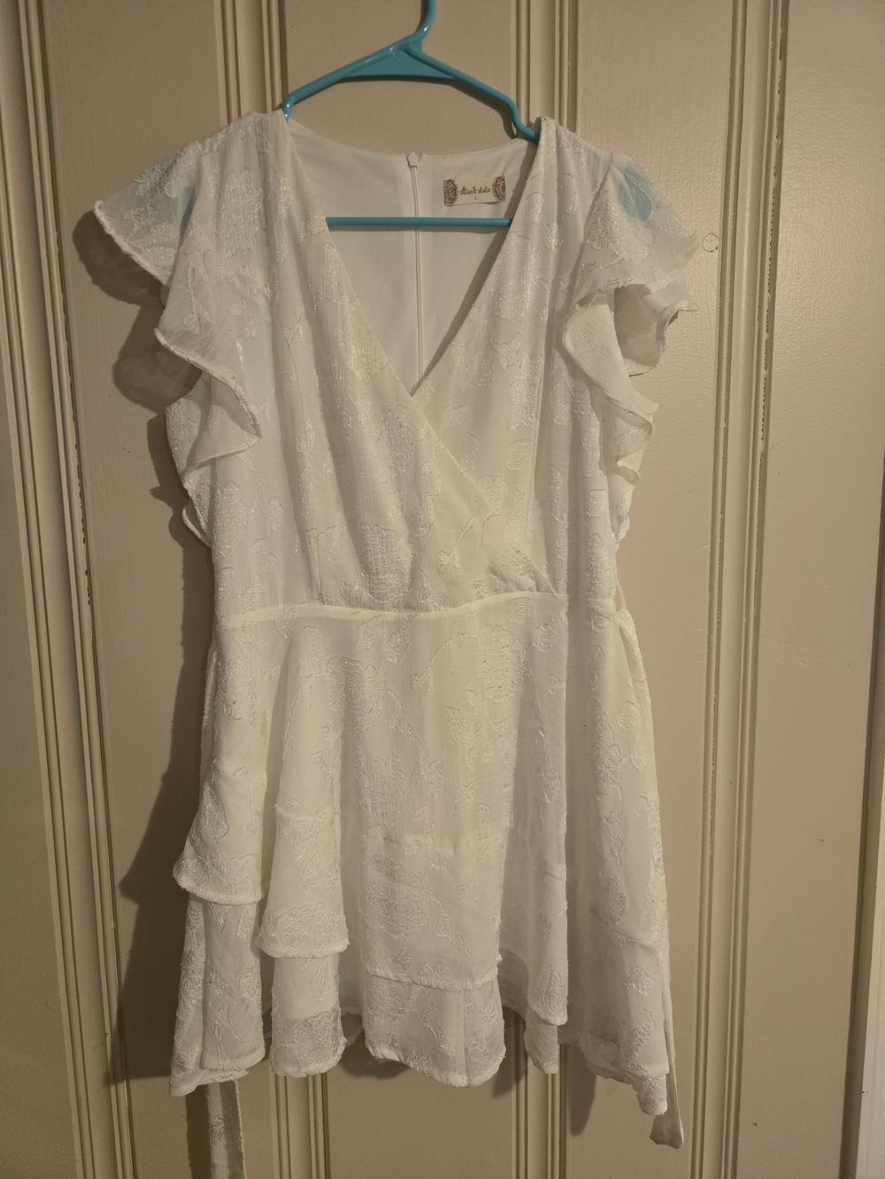 Altar'd State White Ruffled Romper, Vneck, Large